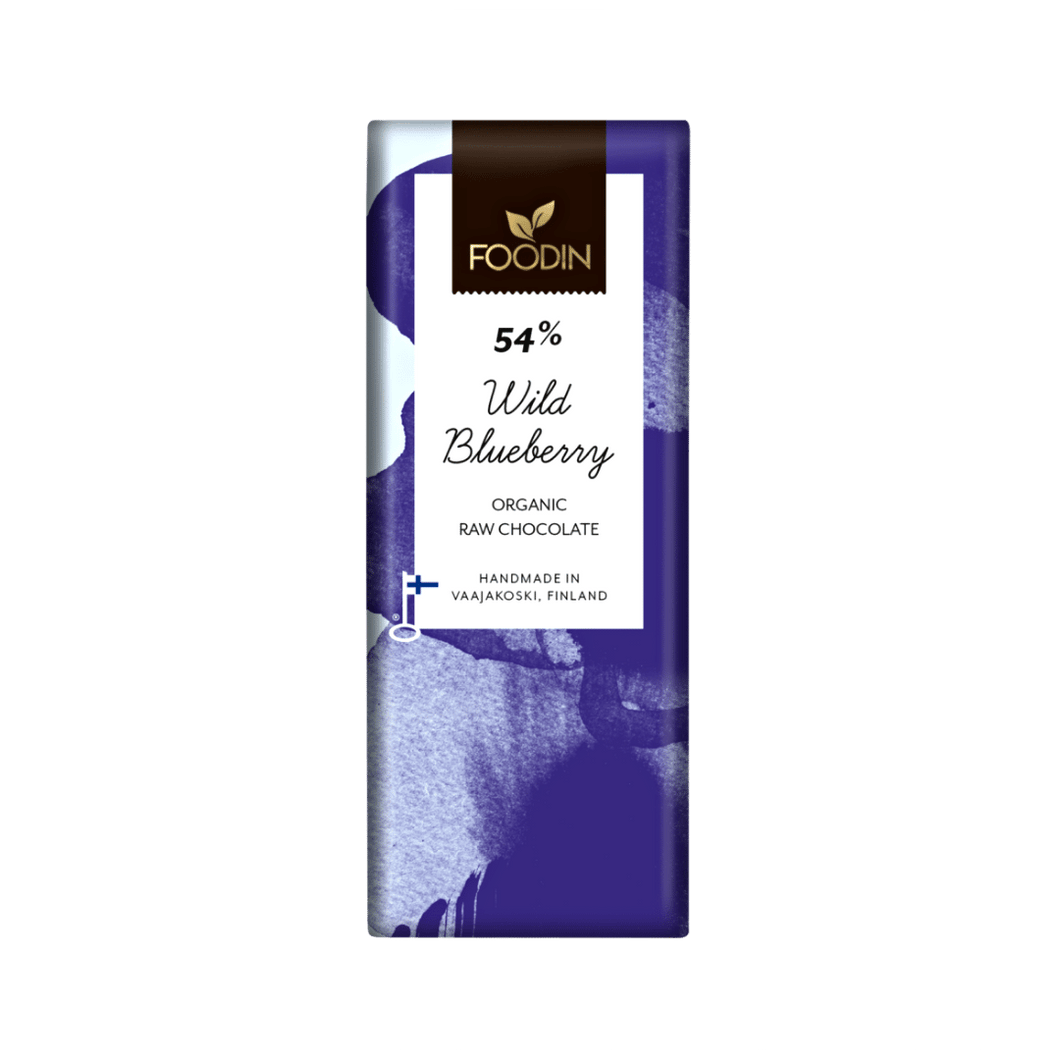 FOODIN |  Mustikkaraakasuklaa Wild Blueberry 54 % (luomu, VE)